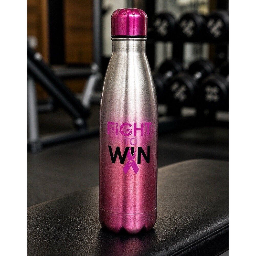 Pink Ribbon Breast Cancer Awareness Stainless Steel Water Bottle‎ 25oz Fight Win